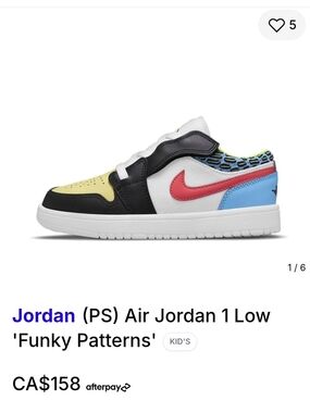 Nike Air Jordan 1 Low TD Funky Patterns Fusion Sneakers,Velcro Fasteners Sz 3Y